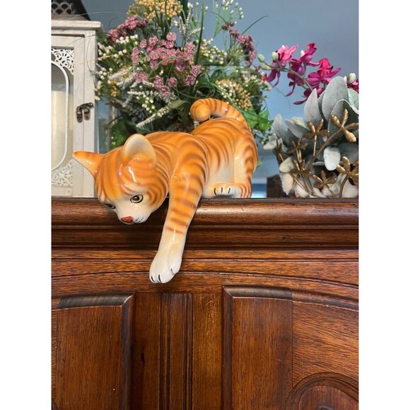 Orange Tabby Cat Ceramic Decorative Figurine Made In Italy - Picture 3 of 9